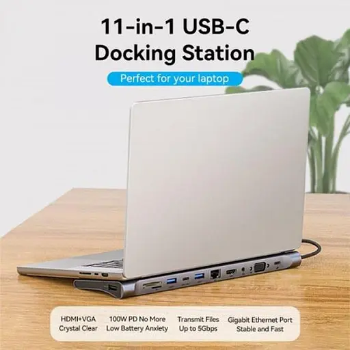 Хаб Vention Multi-function USB-C to HDMI/VGA/USB-C Gen 1/USB 3.0x2/USB 2.0/RJ45/SD/TF/TRRS 3.5mm/PD Docking Station 0.25m - фото 4