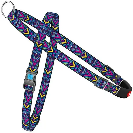 Шлея для собак Waudog Nylon швидкознімна з QR паспортом, малюнок "Інді", пластиковий фастекс