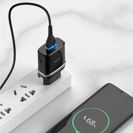 Сетевое зарядное устройство Hoco C12Q USB QC 18W черный + кабель USB to Type-C - фото 2