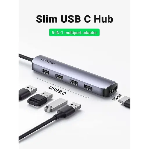 USB-хаб Ugreen 5 в 1 USB-C / 4xUSB 3.0 / 1x4K HDMI (20197) [63381] - фото 2