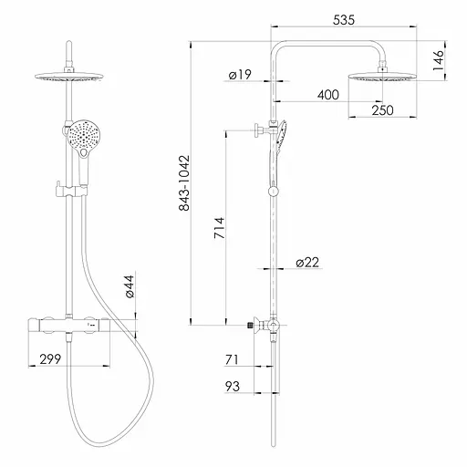 Душова система з термостатом Volle Sistema верхній душ d250 мм хром 1598.090101, Хром - фото 2