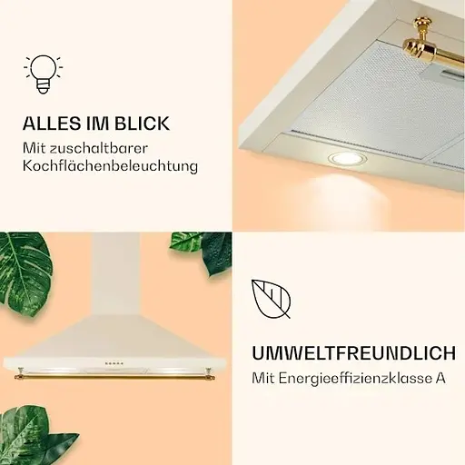 Вытяжка Klarstein Montblanc 90 610 м³/год 165 Вт (10040265) бежевый - фото 2