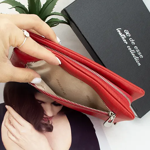 Гаманець жіночий шкіряний De Esse LC14091-GD02 на магнітах великий червоний - фото 7