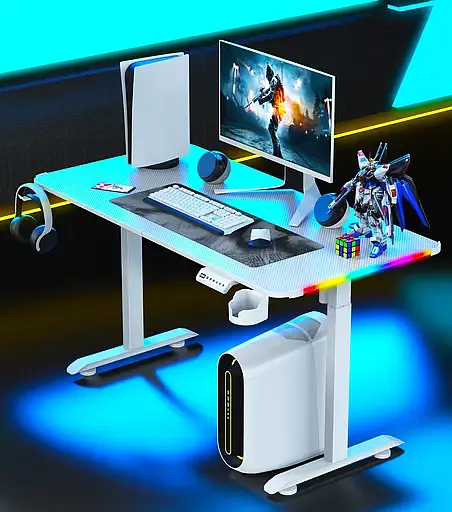 Геймерский компьютерный стол GT Racer T-1231 (120x60x73-117) White - фото 3