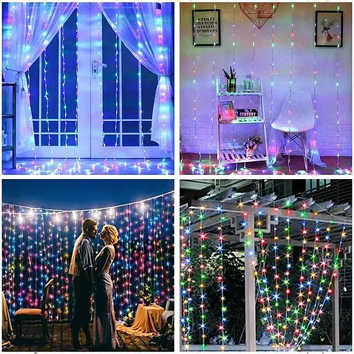 Гірлянда штора 300 LED діодів 8 режимів миготіння, 3 х 3 м, Різнокольорова (00303) - фото 2