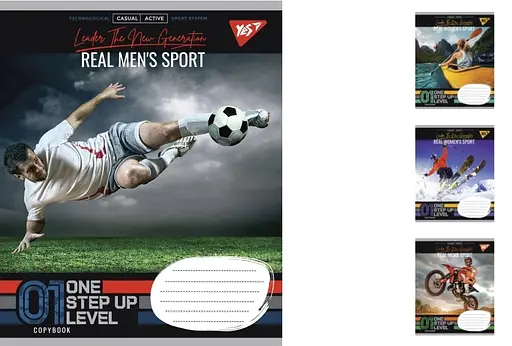 Зошити учнівські 18 аркушів клітинка. YES Real sport, 25 шт. в упаковці