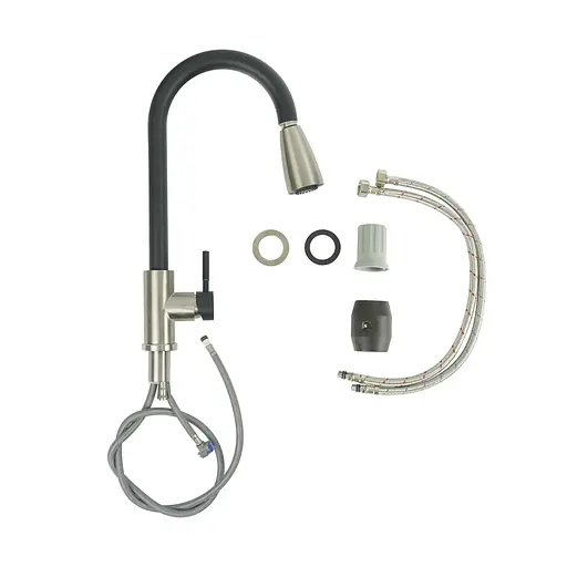 Змішувач для кухні з висувним виливом Platinum KT 8203 (8614) чорний матовий комбі - фото 2