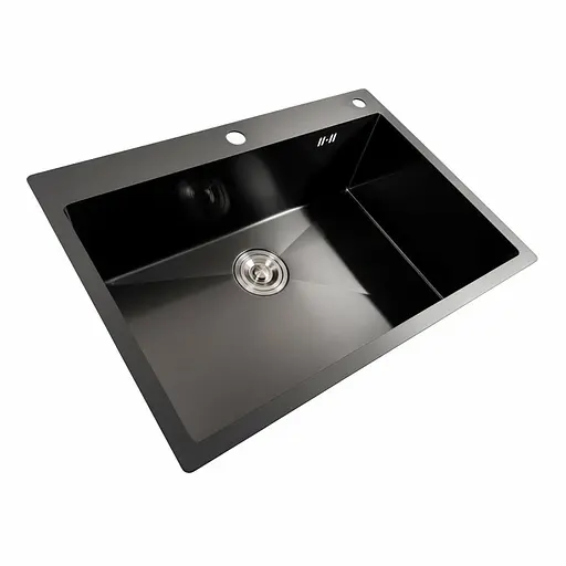 Кухонная мойка Platinum Handmade PVD 70x50 черная (сифон круглый, 3,0/0,8), Черный - фото 5