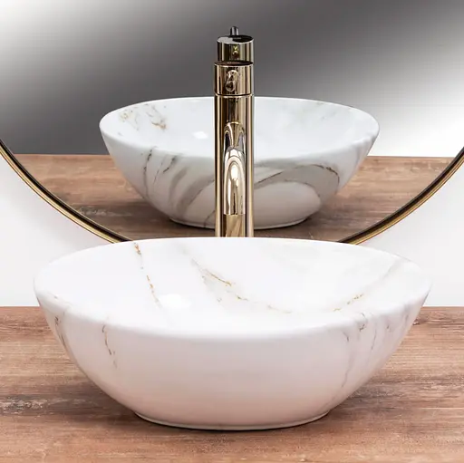 Умивальник Rea Sofia Mini накладний білий мармур REA-U8014, Мармур - фото 3