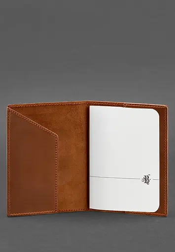 Кожаная обложка для паспорта с украинским гербом светло-коричневая - фото 3