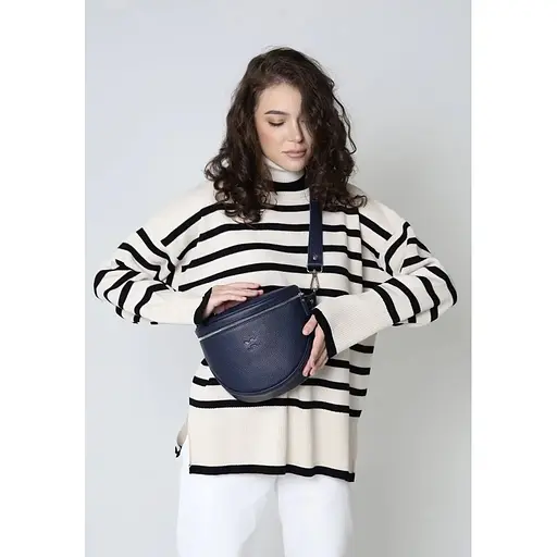 Шкіряна сумка поясна-кроссбоді Vacation темно-синя флотар - фото 1