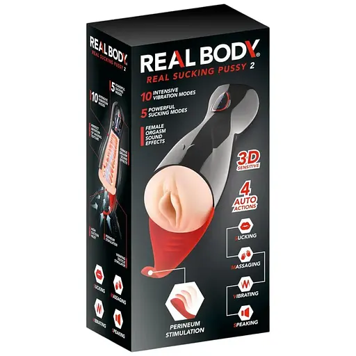 Преміум-вібромастурбатор Real Body - Real Sucking Pussy 2, всмоктування, звук, стимуляція промежини