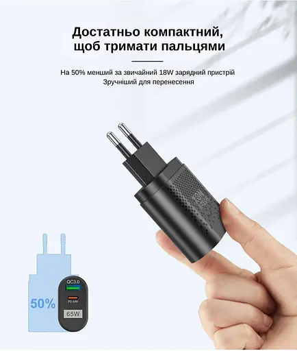 Зарядное устройство XON PowerCharge 65W (PD33) USB Type-C (PCWB065033A1С1B 6051) Черный - фото 5