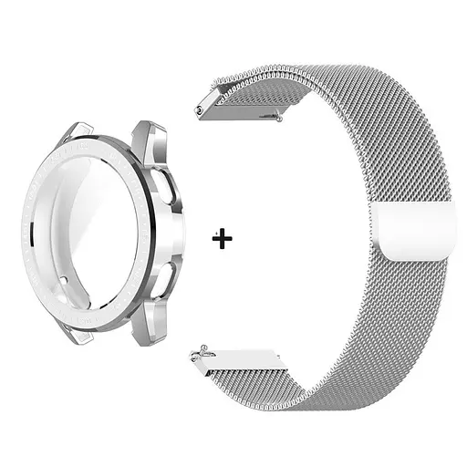 Комплект Tamister для годинника Xiaomi Mi Watch Color 2 сріблястий (чохол + металевий ремінець 22 мм) - фото 2