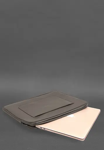 Кожаный чехол BlankNote для ноутбука на молнии с хлястиком и карманом Темно-бежевый - фото 5