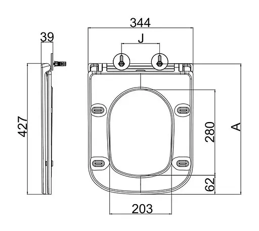 Сиденье для унитаза Mixxus Premium Seat Cover Quadro-2001 Black с микролифтом 427х344х39 мм MP6616, Черный матовый - фото 2
