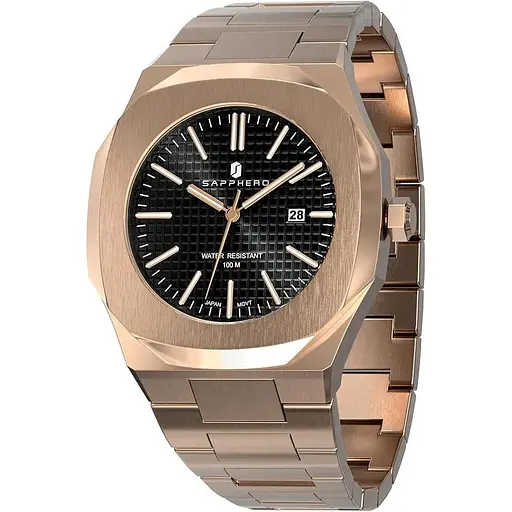 Годинник SAPPHERO Чоловічий кварцовий годинник Срібний браслет з нержавіючої сталі 100 м Водонепроникний календар дат Чорний