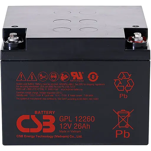 Аккумулятор CSB AGM 12V (12V/26Ah/312Wh) (GPL12260) [154014] - фото 2