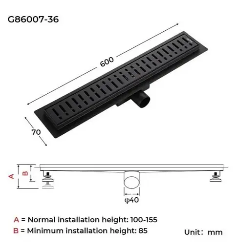 Душевой трап Gappo 70х600 мм, нержавеющая сталь, черный G86007-36 - фото 8