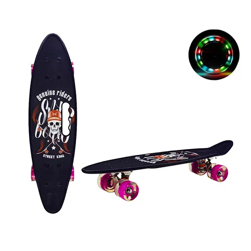 Пенни борд "Skull" 24" Bambi SC20520 с ручкой, PU колеса со светом - фото 2