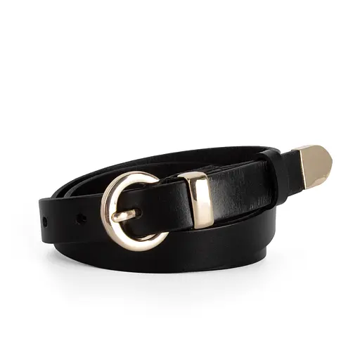 Ремень женский кожаный узкий JK-2032 (115 см) черный с золотой пряжкой - фото 1