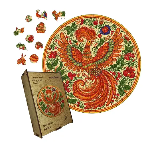 Деревянный фигурный пазл Декоративная Роспись Жар-птица, А5, Деревянная коробка 35 элементов