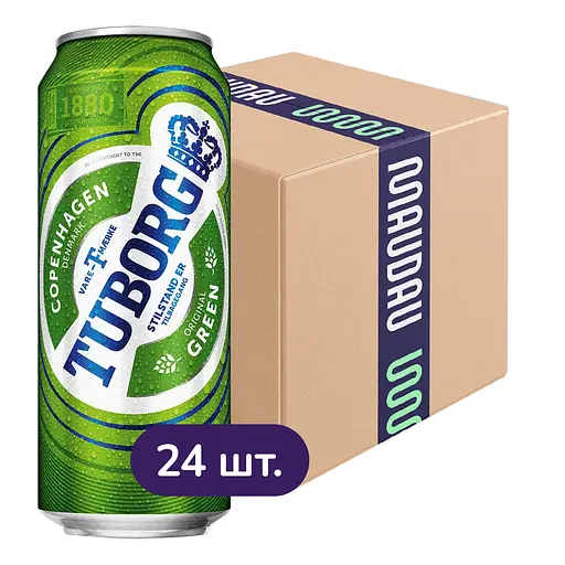 Упаковка пива Tuborg Green світле 4.6% 12 л (0.5 л 24 шт.) з/б - фото 1