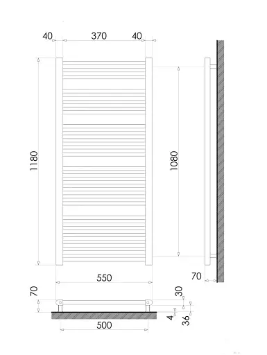 Рушникосушка водяна Heizung WR 25/55 1180х550 мм 623 Вт Чорний 30412 - фото 3
