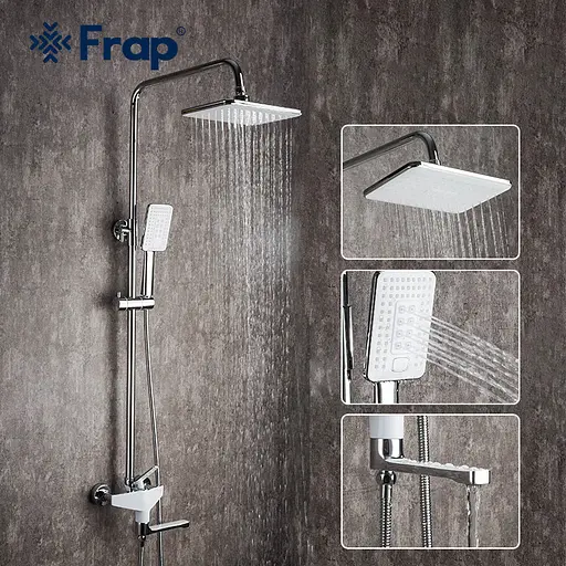 Душова система Frap F2458, поворотний вилив - перемикач на лійку/душ, 3 режими, білий/хром - фото 2