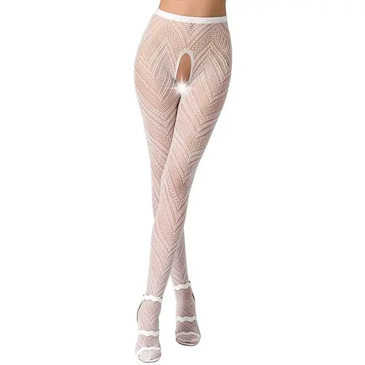 Эротические колготки-бодистокинг Passion S010 white с доступом геометрический рисунок S/M/L