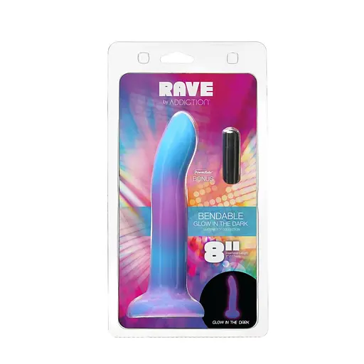 Фалоімітатор Addiction Rave 8″, що світиться в темряві, Glow in the Dark Dildo Blue Purple, 20,3 см - фото 7