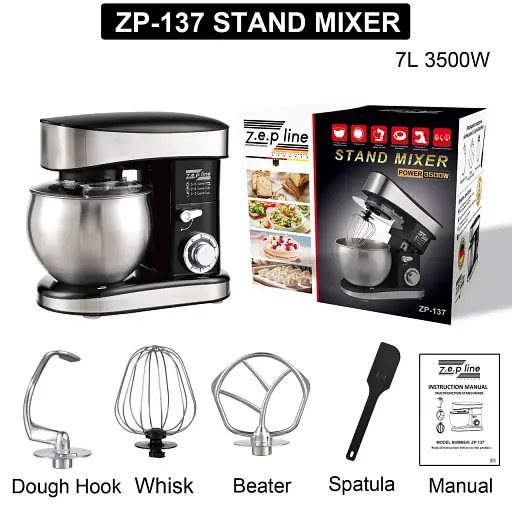 Червоний Кухонний тестоміс міксер 4в1 3500 Вт на 7 літрів Zepline із нержавіючої сталі ZP-137 - фото 7