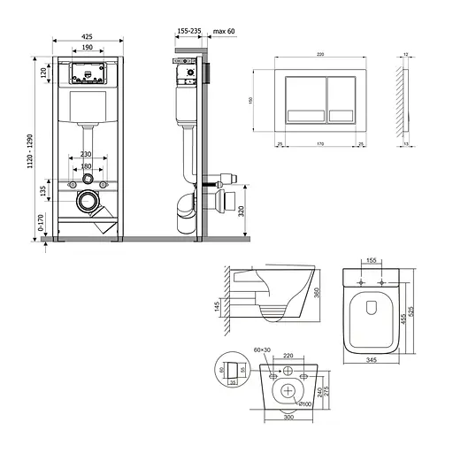 Подвесной унитаз Qtap Tern + инсталляция Qtap Nest 4 в 1 (квадратная клавиша Chrome), Белый - фото 2