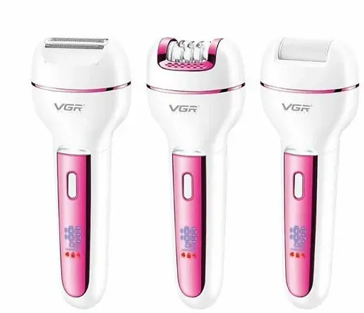 Женский эпилятор VGR V-732 3в1 с насадками (эпиляция, бритва, пемза) Розовый - фото 3