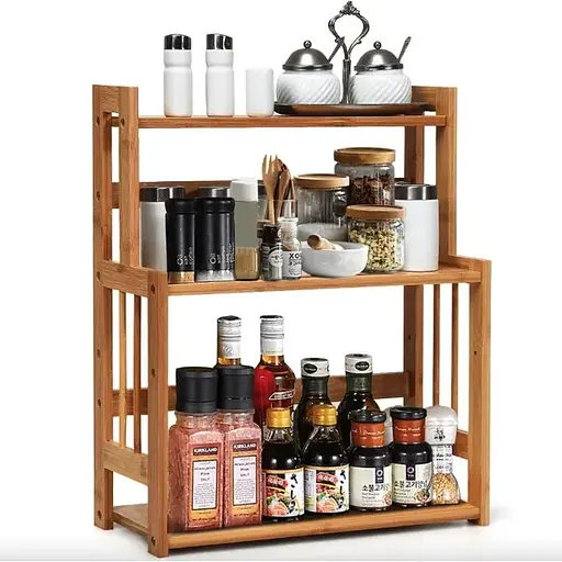 Полка-органайзер Costway Bamboo кухонная стойка бамбук 3 полки - фото 2