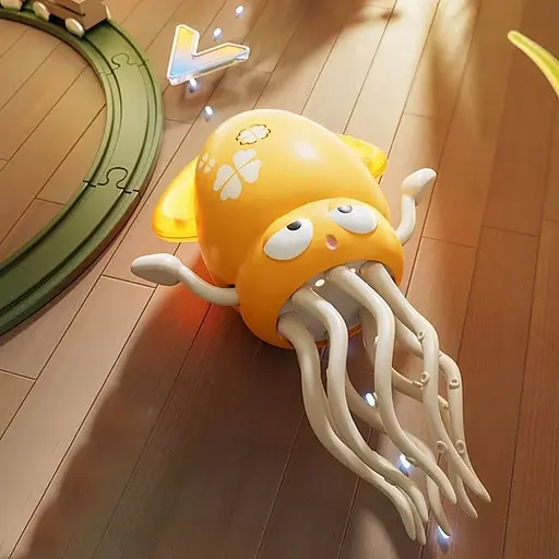 Игрушка детская интерактивная музыкальная Танцующий осьминог-кальмар на аккумуляторе (с удочкой) Желтый - фото 2