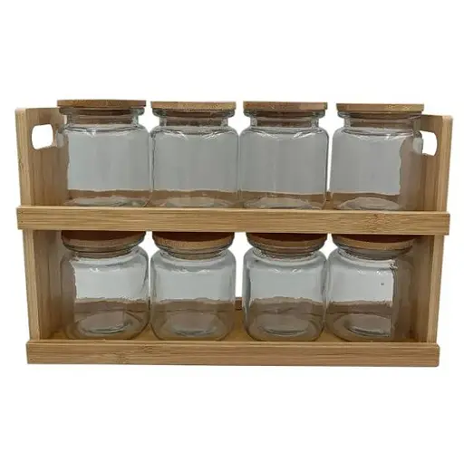 Набір баночок для спецій Vittora VT-8904-8 органайзер 8 предметів з дерев'яною підставкою - фото 1