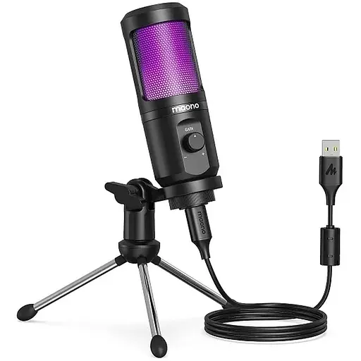 Студийный конденсаторный USB микрофон Maono РМ461TR RGB с подсветкой (Черный)