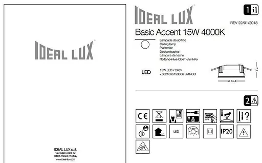Точковий світильник Ideal Lux BASIC ACCENT 15W 3000K (193465) - фото 3