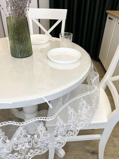 Силіконова скатертина з білим мереживом Петек 15 см 210х160 см - фото 2