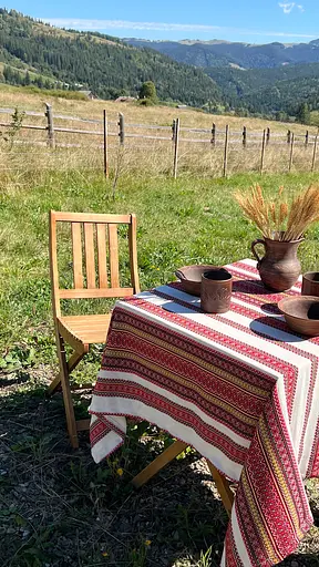 Лляна скатертина різдвяна з українським орнаментом Грація 150х150 см - фото 4