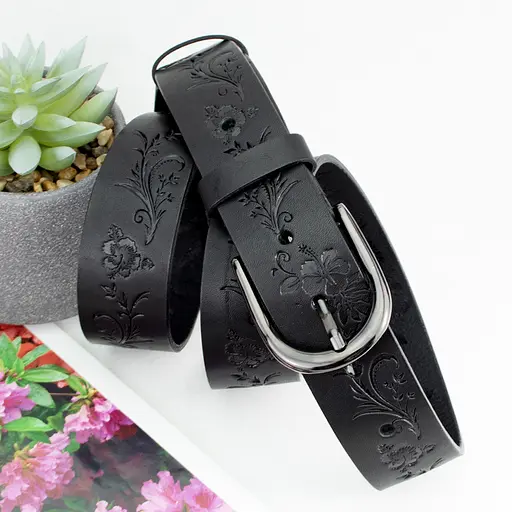 Ремінь жіночий шкіряний батальний SF-3533 чорний (145 см) - фото 3