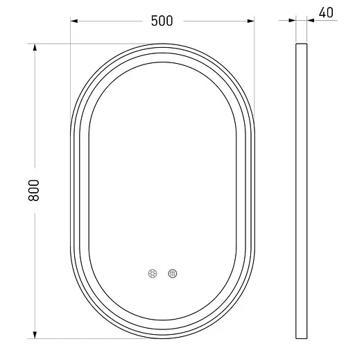 Дзеркало овальне 50*80см, в алюмінієвій рамі, з підсвічуванням, диммером, підігрівом дзеркала, чорне Volle 16-42-500B, Чорний матовий - фото 2