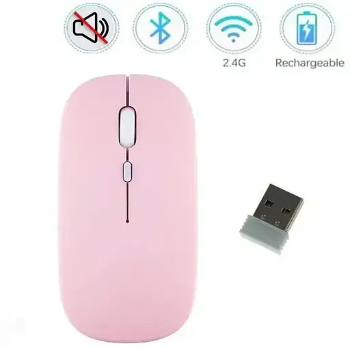 Мышка бесшумная компьютерная беспроводная Bluetooth, перезаряжаемый USB, Розовая  - фото 2