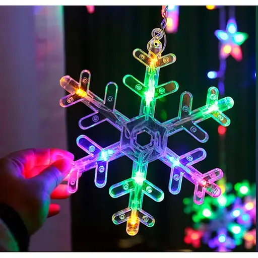 Світлодіодна новорічна гірлянда штора Сніжинка 3х 0.6 м Гірлянда від мережі 220В Кольорова - фото 1