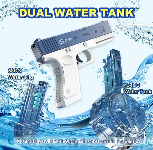 Электрический водяной пистолет высокого давления для детей и взрослых Glock Water Gun синий - фото 7