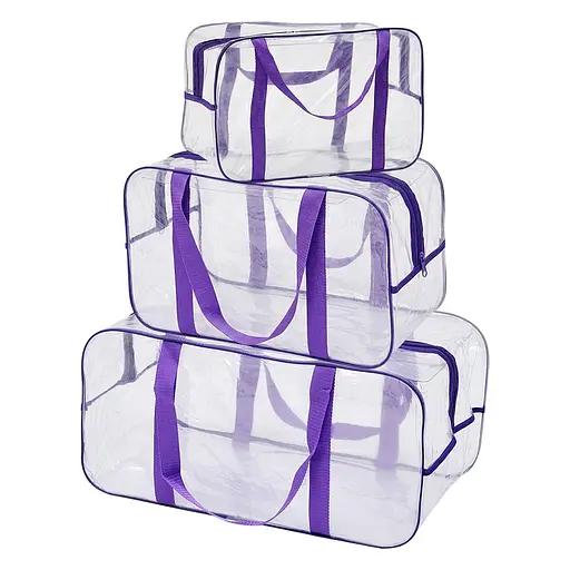 Набор прозрачных сумок в роддом: размер S 30х20х15 см + размер М 40х25х20 см + размер L 50х25х30 см (розовые) - фото 1