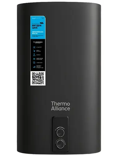 Водонагрівач електричний Thermo Alliance, 2 кВт, сухий ТЕН, 50 л плоский, вертикальний, прямокутний, чорний (DT50V20GPDD2B) - фото 1