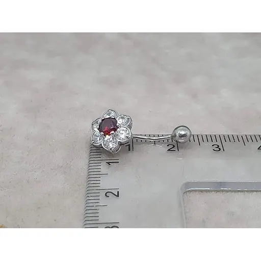 Срібна сережка для пірсингу пупка Ірій з фіанітами. 6010 Червоний - фото 4