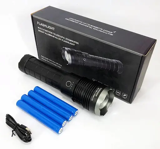 Потужний ручний ліхтар AK138 4х18650 акумуляторний тактичний White Laser Powerbank IP44 Type-C zoom Чорний - фото 8